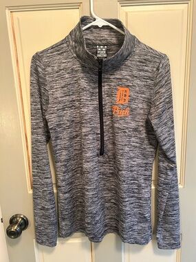 PINK Victoria's Secret Gray Marled Quarter-Zip Pullover with Orange Accent